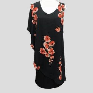 Women’s Rodan Double Layer Shift Dress With Draped Batwing Cold Shoulder Sleeve